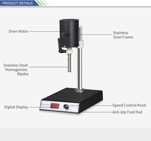 Lab Disperser Emulsifier, High Speed Homogenizer, 300~23000 R/Min, 2 Working Heads, 300Ml Capacity, Manual Lift, for Emulsion, Cell Dispersion in Saudi Arabia