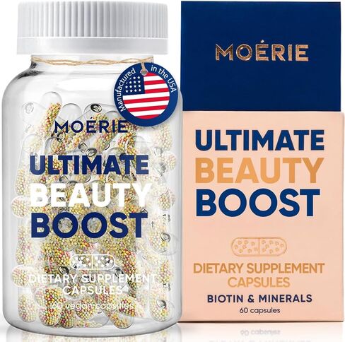 Moerie Ultimate Hair Growth Supplements for Women & Men - Hair, Skin, Nails Vitamins with Biotin & Minerals for Hair Health - Thicker Hair - 60 Capsules in Kuwait