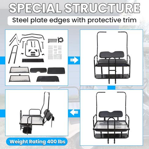 KUAFU Rear Flip Back Seat W/Grab Bar Compatible with Club Car DS (1982-2000.5) Model Golf Cart 1102 LBS Weight Capacity Heavy Duty Steel Frame Flip Folding Rear Back Seat Kit Black in Saudi Arabia
