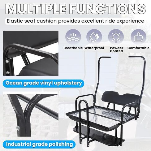 KUAFU Rear Flip Back Seat W/Grab Bar Compatible with Club Car DS (1982-2000.5) Model Golf Cart 1102 LBS Weight Capacity Heavy Duty Steel Frame Flip Folding Rear Back Seat Kit Black in Saudi Arabia