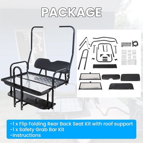 KUAFU Rear Flip Back Seat W/Grab Bar Compatible with Club Car DS (1982-2000.5) Model Golf Cart 1102 LBS Weight Capacity Heavy Duty Steel Frame Flip Folding Rear Back Seat Kit Black in Saudi Arabia