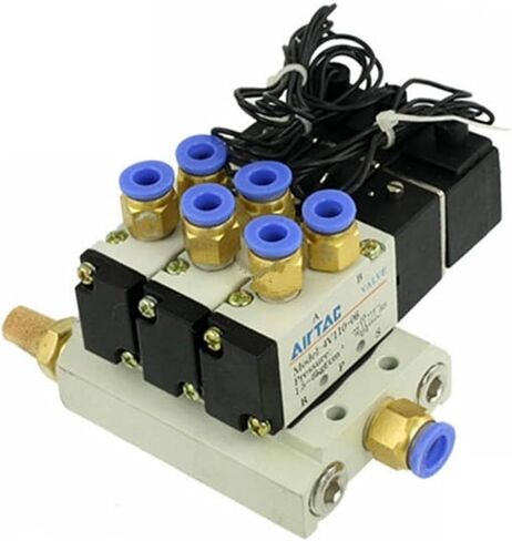 DC 12V 24V Triple Pneumatic Solenoid Valve 4V110-06 Muffler 4mm 6mm 8mm 10mm 12mm Quick Fitting Base Set AC 110v 220v 4V110 06(10mm Fittings,DC24V) in Kuwait
