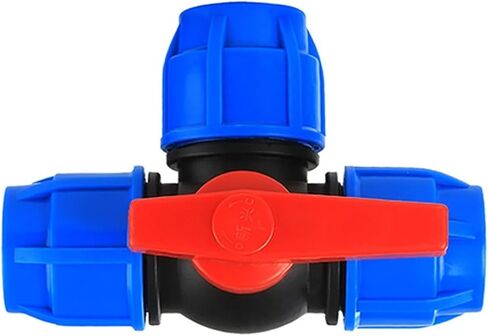3/Three Way Plastic Ball Valve T-Type PE Fast Connection Pipe Quick Union 20/25/32/40/50/63mm(25mm,Blue Type) in Kuwait