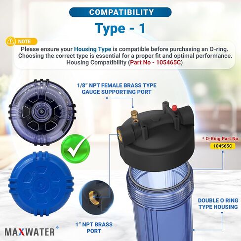 Max Water O Shape Ring Fits 20" x 4.5" & 10" x 4.5" Double O-Rings Filter Housing Type 1 with Brass Ports in Saudi Arabia