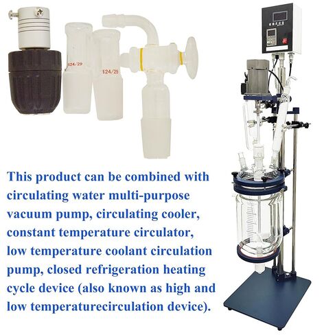 Glass Reactor 5L Chemical Glass Jacketed Vessel for Reaction Distillation Digital Display Double-Layer Lab Reactor with Support Frame Adjustable Speed for Lab Reaction Distillation 220V in Kuwait