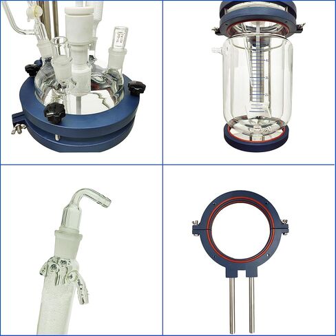 Glass Reactor 5L Chemical Glass Jacketed Vessel for Reaction Distillation Digital Display Double-Layer Lab Reactor with Support Frame Adjustable Speed for Lab Reaction Distillation 220V in Kuwait
