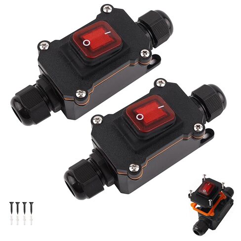 2-Pack IP67 مفتاح سلك مضمن مقاوم للماء مع LED، 30A 12V-24V DC مفتاح تبديل خارجي، مفتاح تشغيل وإيقاف عالي التحمل، خط دخول وخروج ثنائي الجانب لمعدات السيارات الخارجية (DC 12V-24V/ LED أحمر) in Kuwait