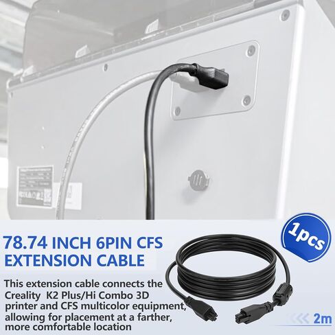 كابل تمديد CFS 78.74 بوصة/2 متر 6 سنون لطابعة Creality K2Plus/Hi Combo ثلاثية الأبعاد، بديل جيد 485 كابل يضمن نقل إشارة ثابت، قلب نحاسي 24AWG، مع حلقة مغناطيسية in Saudi Arabia