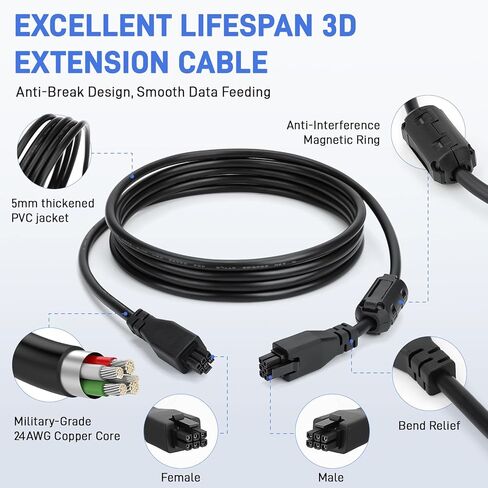 كابل تمديد CFS 78.74 بوصة/2 متر 6 سنون لطابعة Creality K2Plus/Hi Combo ثلاثية الأبعاد، بديل جيد 485 كابل يضمن نقل إشارة ثابت، قلب نحاسي 24AWG، مع حلقة مغناطيسية in Saudi Arabia