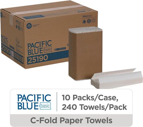 Pacific Blue Basic C-Fold Recycled Paper Towels (Previously Branded Envision) by GP PRO (Georgia-Pacific), White, 25190, 240 Towels Per Pack, 10 Packs Per Case (2400 Total), 10.10" x 13.20 in Saudi Arabia