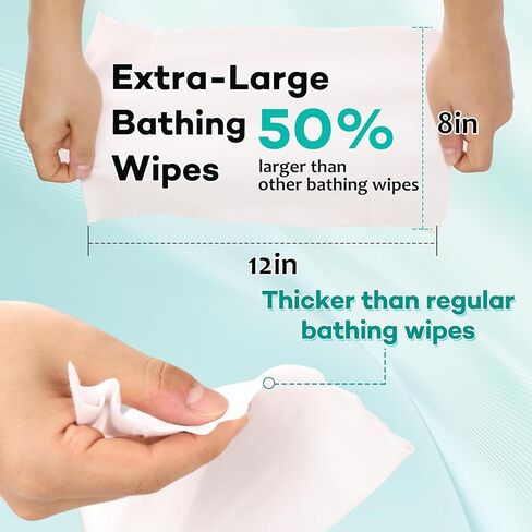 XL Bathing Wipes No Rinse for Adults – 12 Packs (120 Count)- Extra Thick & Large Shower Wipe, Ideal for Men, Women & Elderly – Soft & Gentle Disposable Bath Wipes - Camping & Travel Essentials in Saudi Arabia