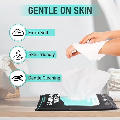 XL Bathing Wipes No Rinse for Adults – 12 Packs (120 Count)- Extra Thick & Large Shower Wipe, Ideal for Men, Women & Elderly – Soft & Gentle Disposable Bath Wipes - Camping & Travel Essentials in Saudi Arabia