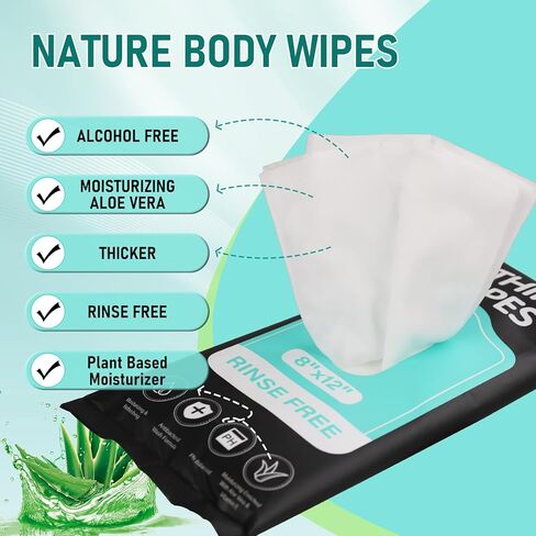 XL Bathing Wipes No Rinse for Adults – 12 Packs (120 Count)- Extra Thick & Large Shower Wipe, Ideal for Men, Women & Elderly – Soft & Gentle Disposable Bath Wipes - Camping & Travel Essentials in Saudi Arabia