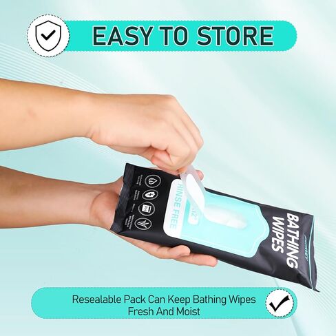 XL Bathing Wipes No Rinse for Adults – 12 Packs (120 Count)- Extra Thick & Large Shower Wipe, Ideal for Men, Women & Elderly – Soft & Gentle Disposable Bath Wipes - Camping & Travel Essentials in Saudi Arabia