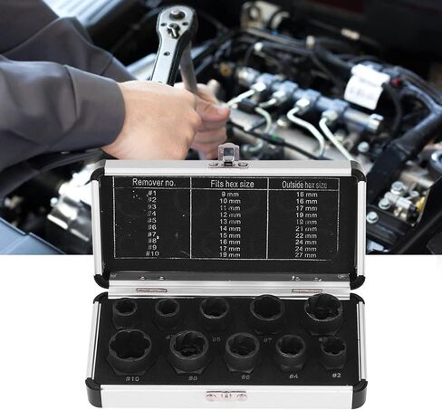 FLEXMAN 10Pcs Nut Remover Set, Stripped Lug Bolt Broken Screw Extractor Hex Socket Tool with Storage Box, Bolt Extractor Socket Set for Damaged, Frozen, Studs, Rusted in Saudi Arabia