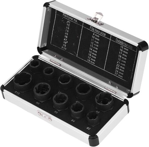 FLEXMAN 10Pcs Nut Remover Set, Stripped Lug Bolt Broken Screw Extractor Hex Socket Tool with Storage Box, Bolt Extractor Socket Set for Damaged, Frozen, Studs, Rusted in Saudi Arabia