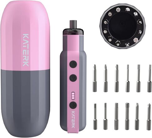 Katerk Electric Screwdriver Cordless - 4V Capsule Screwdriver with 12 Steel Bits & Magnetic Storage, 3 Torque Settings, 1500mAh & LED Light- Portable Repair Tool Kit for Furniture Assembly DIY (White) in Kuwait