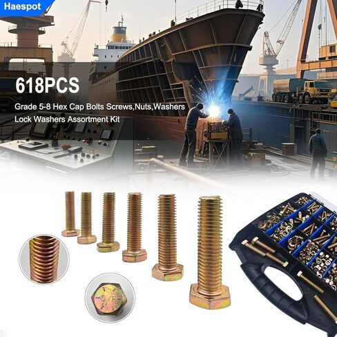 مجموعة مسامير فولاذية من 618 قطعة من Haespot من 5 إلى 8 درجات، مقاومة للتآكل ومتينة، 1/4 بوصة - 20، 5/16 بوصة - 18، 3/8 بوصة - 16، 1/2 بوصة - 13 وحدة إمبراطورية متعددة الأحجام، تعبئة صديقة للبيئة، تخزين احترافي in Kuwait