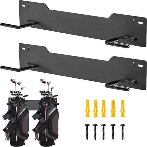 رف تخزين حقيبة الجولف المثبت على الحائط، حامل حقيبة جولف مزدوج عالي التحمل مع مقابض مغطاة بالمطاط لمنظم المرآب in Kuwait