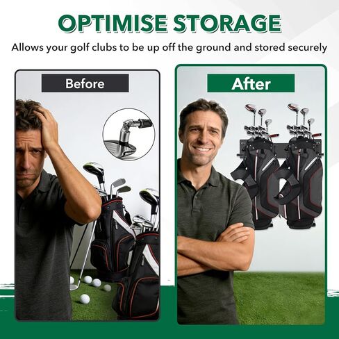 رف تخزين حقيبة الجولف المثبت على الحائط، حامل حقيبة جولف مزدوج عالي التحمل مع مقابض مغطاة بالمطاط لمنظم المرآب in Kuwait