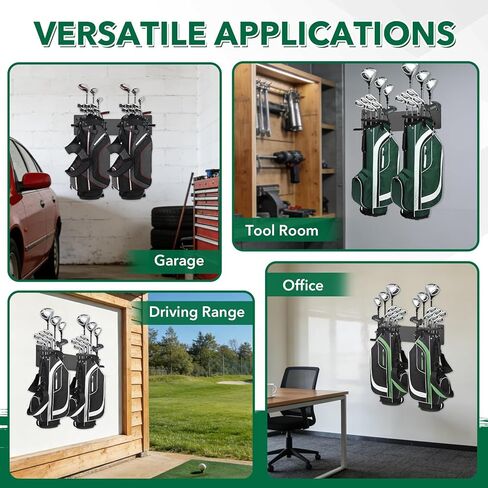 رف تخزين حقيبة الجولف المثبت على الحائط، حامل حقيبة جولف مزدوج عالي التحمل مع مقابض مغطاة بالمطاط لمنظم المرآب in Kuwait