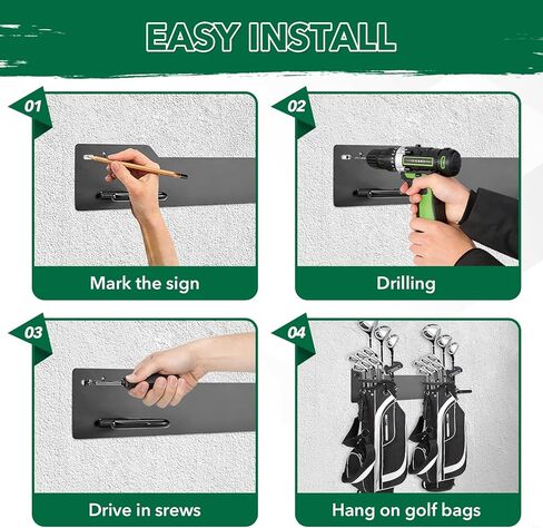 رف تخزين حقيبة الجولف المثبت على الحائط، حامل حقيبة جولف مزدوج عالي التحمل مع مقابض مغطاة بالمطاط لمنظم المرآب in Kuwait