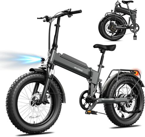 Folding Electric Bike for Adults Commuter, Peak 1000W Motor up to 25MPH, Built-in 36V Removable Battery，20" x 4.0" Fat Tire All-Terrain E-Bike, Dual Shock Absorber, APP & LCD, UL2849 Certified in Kuwait