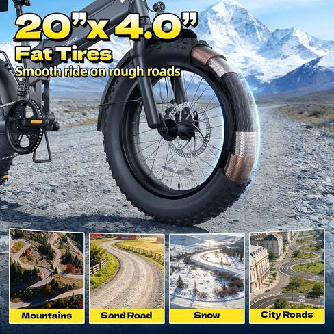 Folding Electric Bike for Adults Commuter, Peak 1000W Motor up to 25MPH, Built-in 36V Removable Battery，20" x 4.0" Fat Tire All-Terrain E-Bike, Dual Shock Absorber, APP & LCD, UL2849 Certified in Kuwait