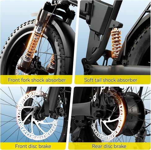 Folding Electric Bike for Adults Commuter, Peak 1000W Motor up to 25MPH, Built-in 36V Removable Battery，20" x 4.0" Fat Tire All-Terrain E-Bike, Dual Shock Absorber, APP & LCD, UL2849 Certified in Kuwait