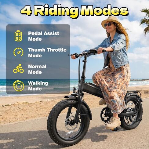 Folding Electric Bike for Adults Commuter, Peak 1000W Motor up to 25MPH, Built-in 36V Removable Battery，20" x 4.0" Fat Tire All-Terrain E-Bike, Dual Shock Absorber, APP & LCD, UL2849 Certified in Kuwait
