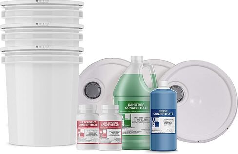 حزمة المبتدئين مع دلاء (1-منظف، 1-كلور، 1-شطف) - درجة تجارية - غسالة أطباق ذات درجة حرارة عالية ومنخفضة in Kuwait