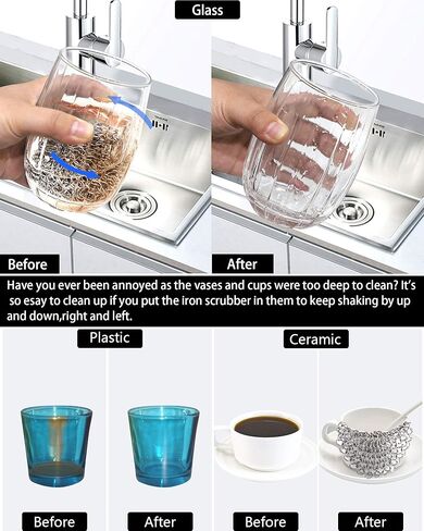 Cast Iron Skillet Cleaner Chainmail,2 Pack Premium Stainless Steel Chain Maille Scrubber for Cast Iron Pans,Stainless Steel,Glassware(7IN &5IN Round) in Kuwait