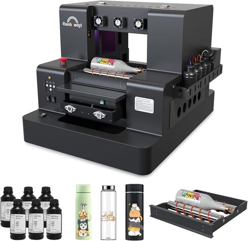 RAINBOWDGT UV Printer Machine with Computer XP600 A3 Multifunction Flatbed Printers with Bottle Holder for Acrylic Metal Golf Bottle Phone Case and More in Saudi Arabia