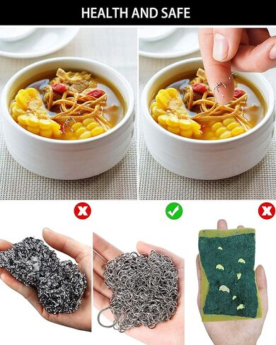 Cast Iron Skillet Cleaner Chainmail,2 Pack Premium Stainless Steel Chain Maille Scrubber for Cast Iron Pans,Stainless Steel,Glassware(7IN &5IN Round) in Kuwait