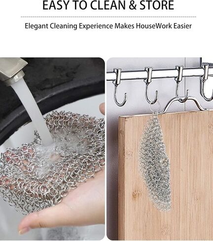 Cast Iron Skillet Cleaner Chainmail,2 Pack Premium Stainless Steel Chain Maille Scrubber for Cast Iron Pans,Stainless Steel,Glassware(7IN &5IN Round) in Kuwait