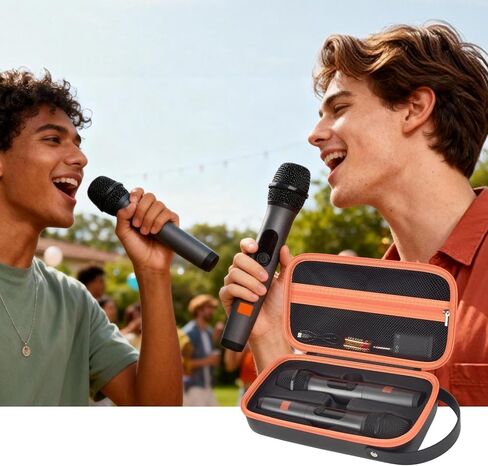 حافظة ميكروفون لاسلكي لنظام ميكروفونين لاسلكي JBL، حقيبة محمولة بميكروفون مزدوج للغناء أو الكاريوكي لأجهزة الاستقبال والمحولات وبطاريات AA وغيرها من الملحقات (العلبة باللون الأسود فقط) in Kuwait