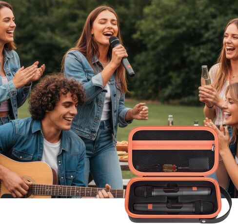 حافظة ميكروفون لاسلكي لنظام ميكروفونين لاسلكي JBL، حقيبة محمولة بميكروفون مزدوج للغناء أو الكاريوكي لأجهزة الاستقبال والمحولات وبطاريات AA وغيرها من الملحقات (العلبة باللون الأسود فقط) in Kuwait