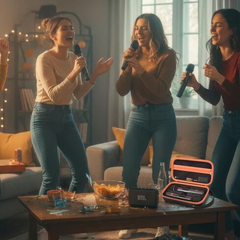 حافظة ميكروفون لاسلكي لنظام ميكروفونين لاسلكي JBL، حقيبة محمولة بميكروفون مزدوج للغناء أو الكاريوكي لأجهزة الاستقبال والمحولات وبطاريات AA وغيرها من الملحقات (العلبة باللون الأسود فقط) in Kuwait