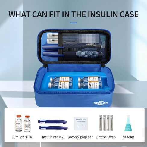 sarlar Insulin Vial and Pen Cooler Travel Case with TSA Approved Ice Brick, Diabetes Supplies Carrying Bag for Keep Medicine Cool & Storage, Portable Protection for Daily Life and Trips in Saudi Arabia