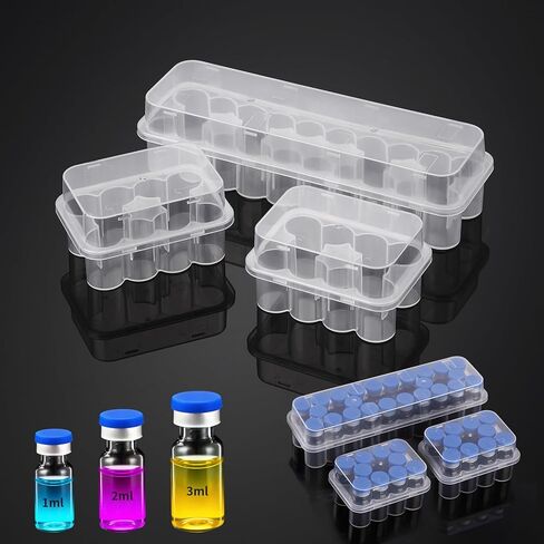 3-Pack Peptide Storage Case for Fridge - 44 Slot Vial Holder Organizer Set Includes 2x10 & 24 Compartments for 3mL Insulin & Peptide Vials - Semi-Transparent Medical Refrigerator Storage Solution in Saudi Arabia