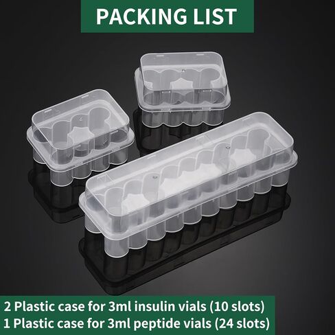 3-Pack Peptide Storage Case for Fridge - 44 Slot Vial Holder Organizer Set Includes 2x10 & 24 Compartments for 3mL Insulin & Peptide Vials - Semi-Transparent Medical Refrigerator Storage Solution in Saudi Arabia