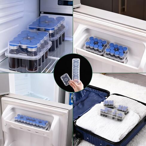 3-Pack Peptide Storage Case for Fridge - 44 Slot Vial Holder Organizer Set Includes 2x10 & 24 Compartments for 3mL Insulin & Peptide Vials - Semi-Transparent Medical Refrigerator Storage Solution in Saudi Arabia
