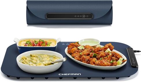 Chefman Roll n’ Go Food Warming Mat, Electric Warming Tray for Buffets, Parties, Holidays, 3 Temperature Settings, Easy-Clean Silicone Mat, Roll Up Food Warmers w/Storage Bag - Blue in Saudi Arabia
