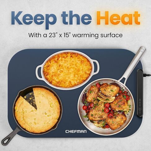 Chefman Roll n’ Go Food Warming Mat, Electric Warming Tray for Buffets, Parties, Holidays, 3 Temperature Settings, Easy-Clean Silicone Mat, Roll Up Food Warmers w/Storage Bag - Blue in Saudi Arabia