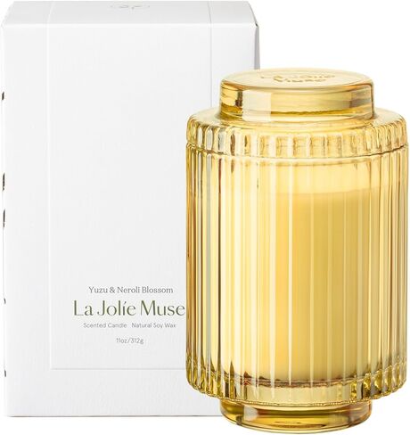 LA JOLIE MUSE Woody Jasmine Candles for Home Scented - Luxury Jar Candles with Aesthetic Glass, Candles Gifts for Women, 80 Hours Long Burning, 12.3oz in Kuwait