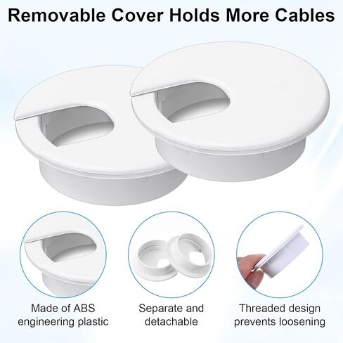 2 Inch Desk Cord Grommets, 2 Pcs Desk Grommet Desk Hole Cover Plastic Grommet Hole Covers for Cords Computer Desks Wires Office Equipment (White) in Saudi Arabia