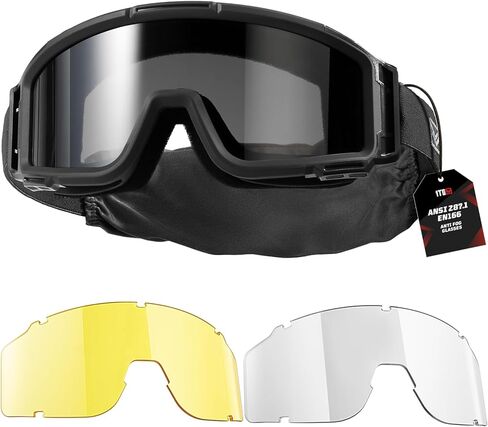 Airsoft Goggles Anti Fog - Tactical Safety Glasses with 3 Impact-Resistant Lenses for Shooting, Skiing & Riding in Kuwait