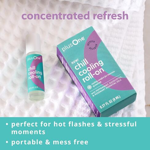 plusOne Chill Cooling Roll-On – Instant Hot Flash Support with Peppermint, Menthol & Ashwagandha – Aromatherapy Essential Oil Blend for Stress & Cooling Refreshment - 0.33 fl oz in Kuwait