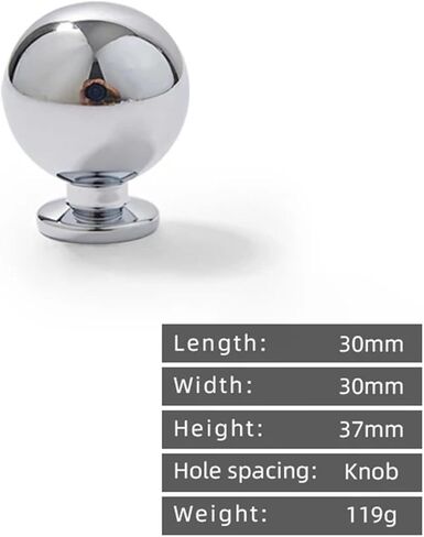 الكروم الفضة الصلبة النحاس الكرة درج خزانة مقبض طويل 1 قطعة (1282-Ball-30mm) in Saudi Arabia