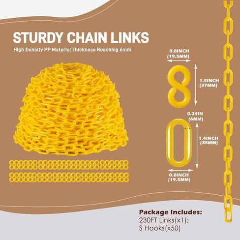 Yellow Plastic Chain Links Large 230FT Safety Chain Barrier UV Protected with 50 S-Hooks, Heavy Duty Caution Chain for Crowd Control, Parking Lot, Driveway, Garden, Fence and Event Decoration in Saudi Arabia